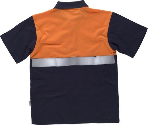 Kurzärmliges Poloshirt mit kombinierter Passe, Brusttasche und reflektierendem Klebeband Navy Orange AV