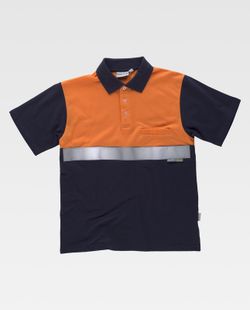 Kurzärmliges Poloshirt mit kombinierter Passe, Brusttasche und reflektierendem Klebeband Navy Orange AV
