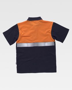Kurzärmliges Poloshirt mit kombinierter Passe, Brusttasche und reflektierendem Klebeband Navy Orange AV