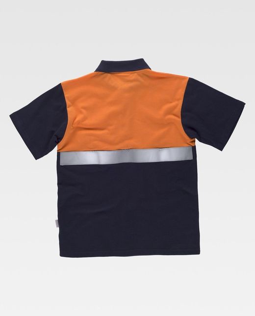 Kurzärmliges Poloshirt mit kombinierter Passe, Brusttasche und reflektierendem Klebeband Navy Orange AV