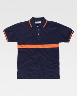Kurzärmliges Poloshirt mit kontrastierendem Streifen Navy Orange AV