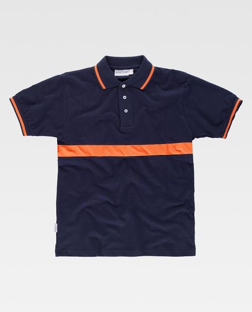 Kurzärmliges Poloshirt mit kontrastierendem Streifen Navy Orange AV