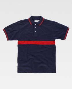 Kurzärmliges Poloshirt mit kontrastierendem Streifen Navy Red AV