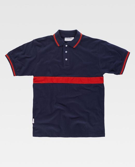 Kurzärmliges Poloshirt mit kontrastierendem Streifen Navy Red AV