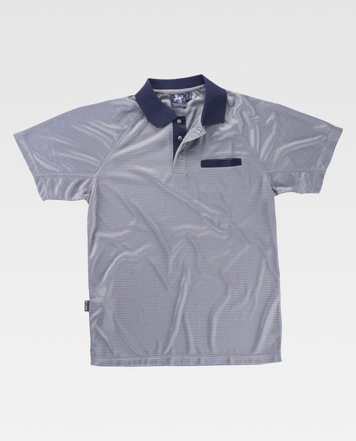 Kurzärmeliges elastisches Polo, kombinierte hellgraue Marine