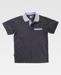 Kurzärmeliges elastisches Polo, kombiniert Schwarz-Hellgrau