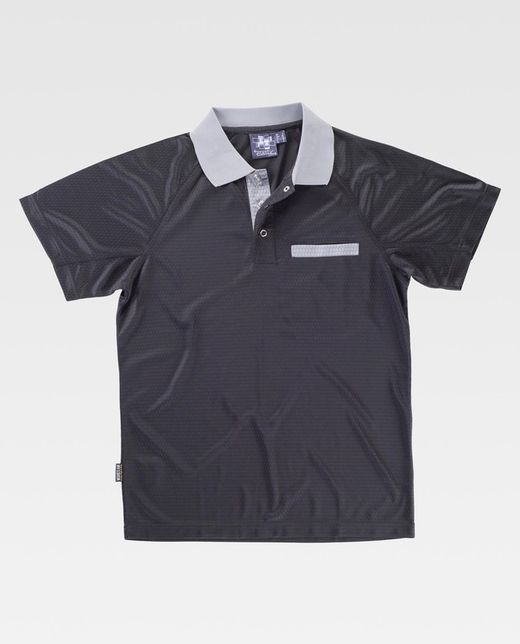 Kurzärmeliges elastisches Polo, kombiniert Schwarz-Hellgrau