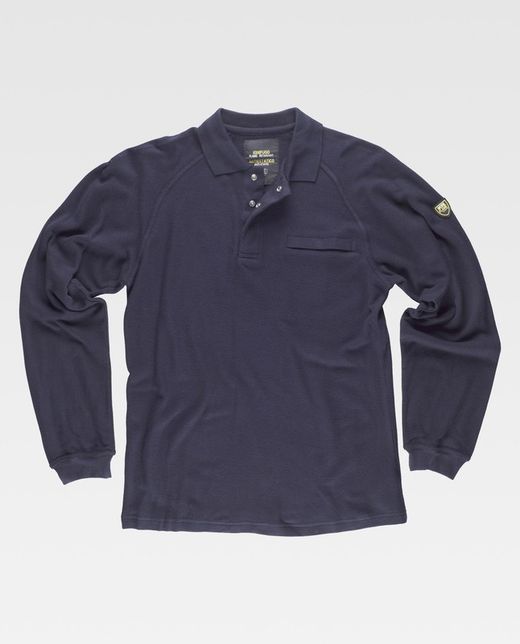 Langärmliges Poloshirt, 60% Modacryl 39% Baumwolle 1% antistatische Faser Navy