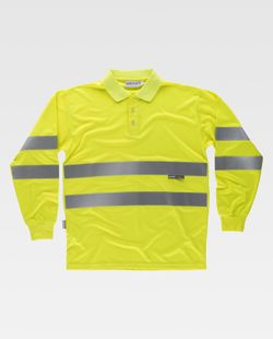 Hochsichtbares Langarm-Poloshirt mit zwei reflektierenden Bändern EN ISO 20471: 2013 Yellow AV