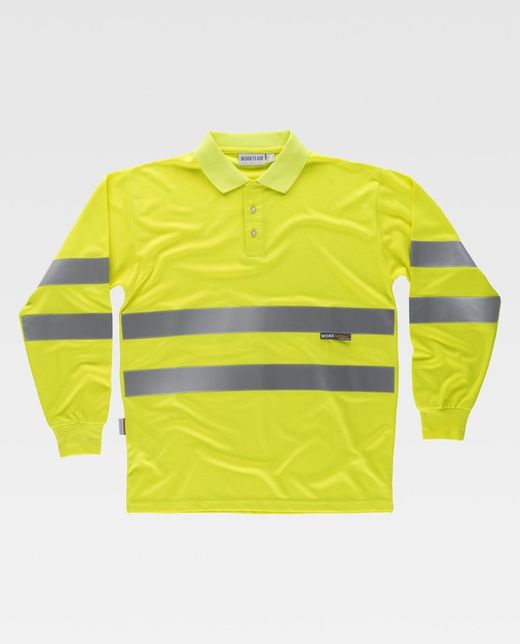 Hochsichtbares Langarm-Poloshirt mit zwei reflektierenden Bändern EN ISO 20471: 2013 Yellow AV