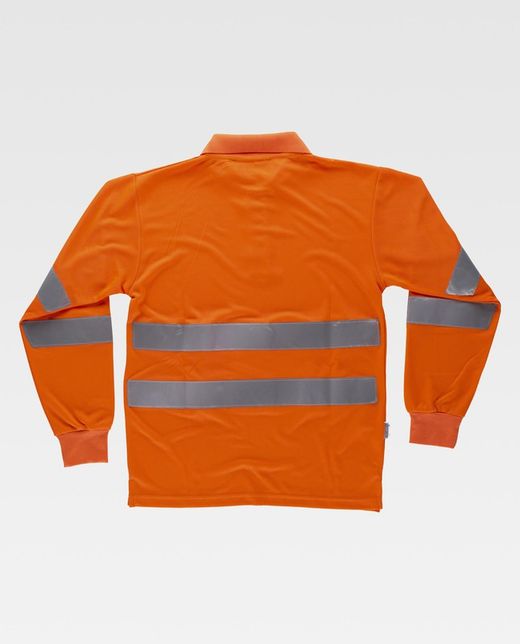 Hochsichtbares Langarm-Poloshirt mit zwei reflektierenden Bändern EN ISO 20471: 2013 Orange AV