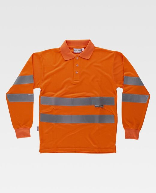 Hochsichtbares Langarm-Poloshirt mit zwei reflektierenden Bändern EN ISO 20471: 2013 Orange AV