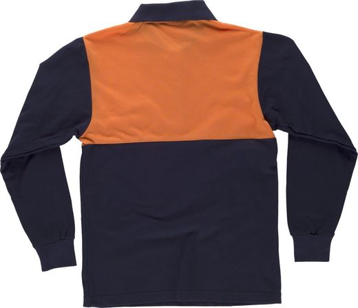Langärmliges Poloshirt mit kombinierter Passe, Brusttasche Navy Orange AV