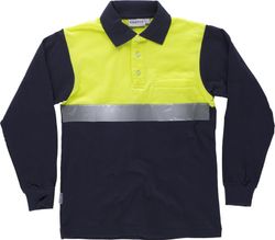 Polo manga larga con canesú combinado reflectante Marino / Amarillo