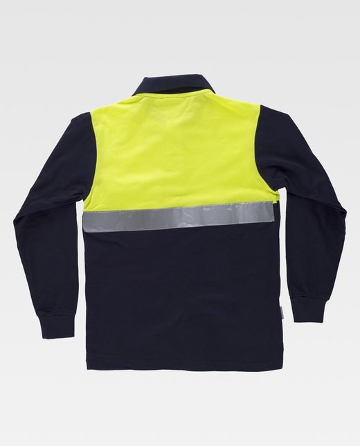Langärmliges Poloshirt mit kombinierter Passe, Brusttasche Ein reflektierendes Klebeband Navy Yellow AV