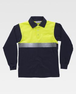 Langärmliges Poloshirt mit kombinierter Passe, Brusttasche Ein reflektierendes Klebeband Navy Yellow AV