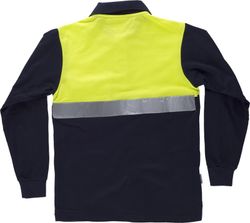 Langärmliges Poloshirt mit kombinierter Passe, Brusttasche Ein reflektierendes Klebeband Navy Yellow AV