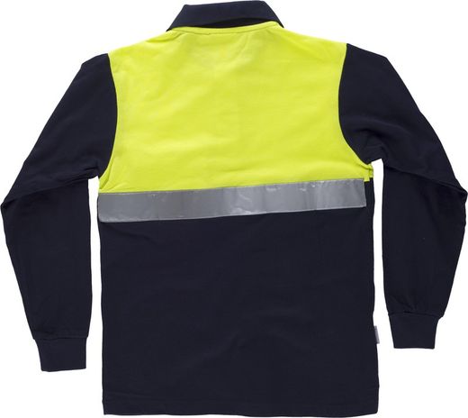 Langärmliges Poloshirt mit kombinierter Passe, Brusttasche Ein reflektierendes Klebeband Navy Yellow AV