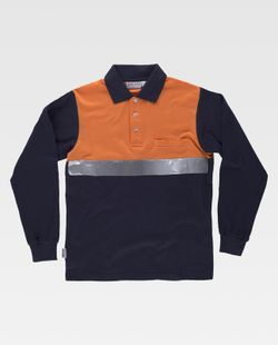 Langärmliges Poloshirt mit kombinierter Passe, Brusttasche Ein reflektierendes Klebeband Navy Orange AV