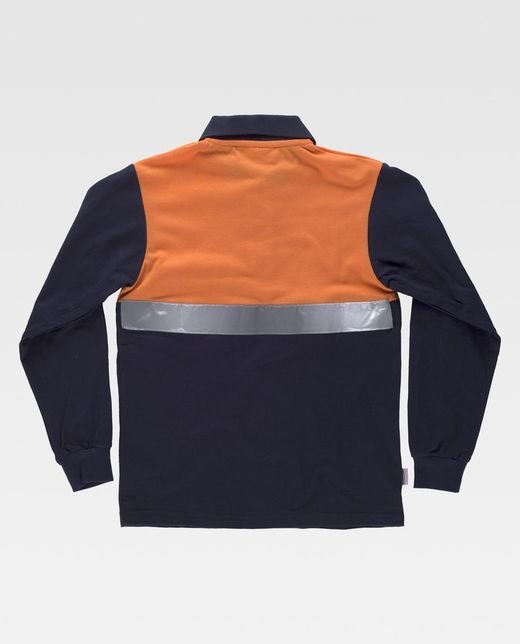 Langärmliges Poloshirt mit kombinierter Passe, Brusttasche Ein reflektierendes Klebeband Navy Orange AV