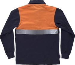 Langärmliges Poloshirt mit kombinierter Passe, Brusttasche Ein reflektierendes Klebeband Navy Orange AV