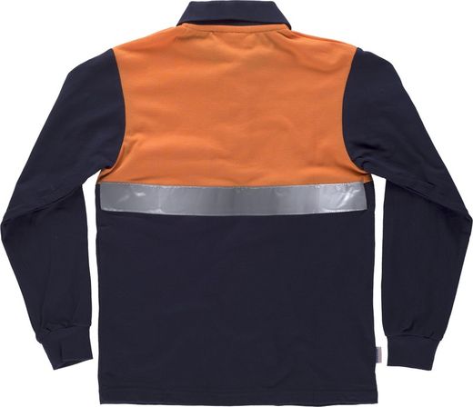 Langärmliges Poloshirt mit kombinierter Passe, Brusttasche Ein reflektierendes Klebeband Navy Orange AV