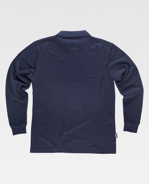 Langärmliges Poloshirt mit Brusttasche aus 100% dunkelblauer Baumwolle
