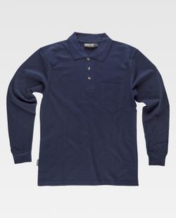 Langärmliges Poloshirt mit Brusttasche aus 100% dunkelblauer Baumwolle