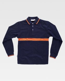 Langärmliges Poloshirt mit kontrastierendem Streifen Navy Orange AV