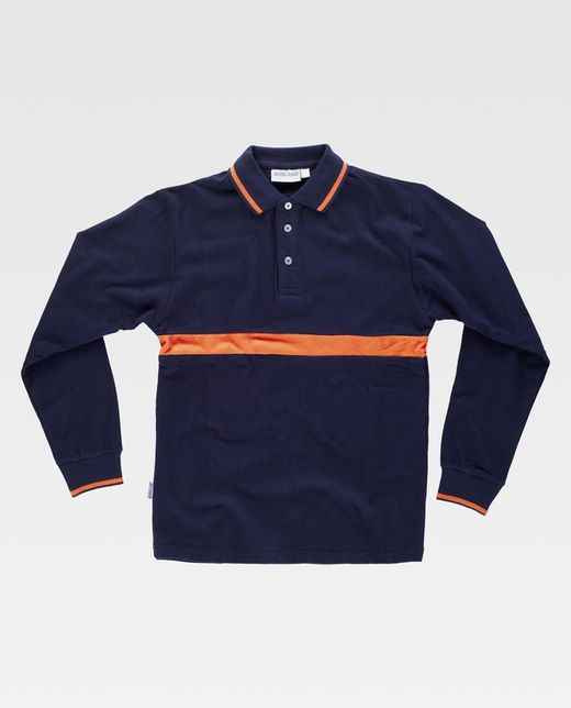 Langärmliges Poloshirt mit kontrastierendem Streifen Navy Orange AV