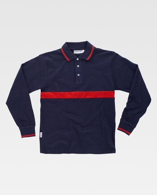 Polo manga larga con una franja Marino / Rojo