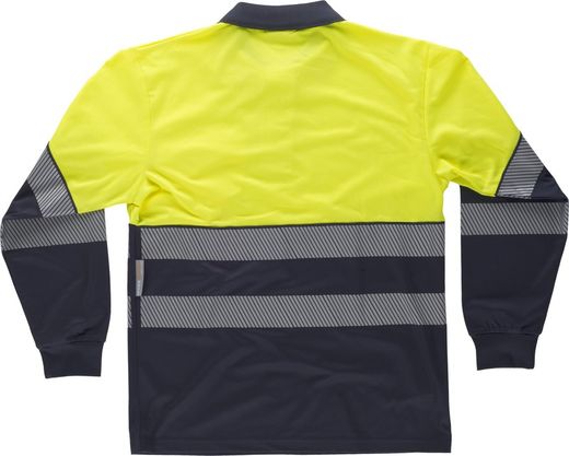 Langärmliges Poloshirt, kombiniert mit gut sichtbaren diskontinuierlichen reflektierenden Bändern EN ISO 20471 Navy Yellow AV