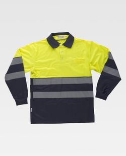 Langärmliges Poloshirt, kombiniert mit gut sichtbaren diskontinuierlichen reflektierenden Bändern EN ISO 20471 Navy Yellow AV