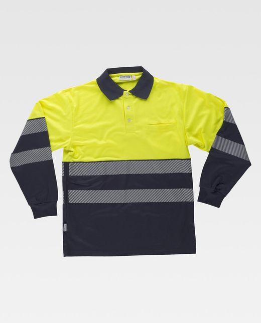 Langärmliges Poloshirt, kombiniert mit gut sichtbaren diskontinuierlichen reflektierenden Bändern EN ISO 20471 Navy Yellow AV