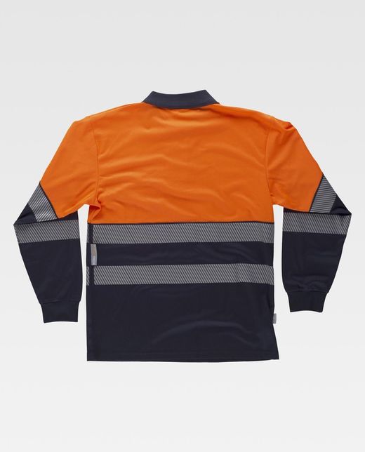 Langärmliges Poloshirt, kombinierte diskontinuierliche reflektierende Bänder mit hoher Sichtbarkeit EN ISO 20471 Navy Orange AV