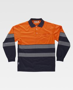 Langärmliges Poloshirt, kombinierte diskontinuierliche reflektierende Bänder mit hoher Sichtbarkeit EN ISO 20471 Navy Orange AV