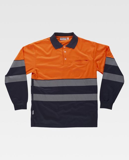 Langärmliges Poloshirt, kombinierte diskontinuierliche reflektierende Bänder mit hoher Sichtbarkeit EN ISO 20471 Navy Orange AV