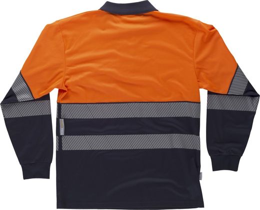 Langärmliges Poloshirt, kombinierte diskontinuierliche reflektierende Bänder mit hoher Sichtbarkeit EN ISO 20471 Navy Orange AV