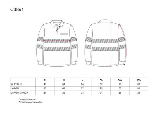 Langärmliges Poloshirt, kombinierte diskontinuierliche reflektierende Bänder mit hoher Sichtbarkeit EN ISO 20471 Navy Orange AV