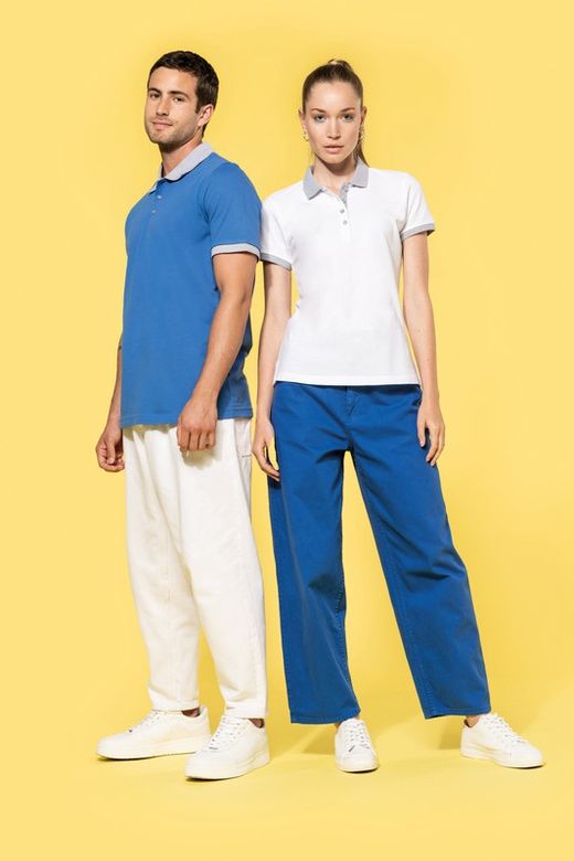 Polo in piquet bicolore da donna