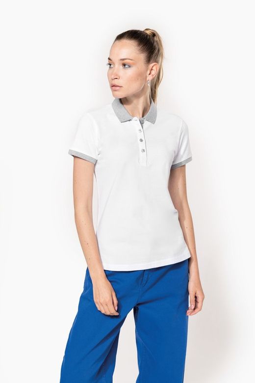 Polo in piquet bicolore da donna