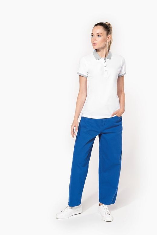 Polo in piquet bicolore da donna