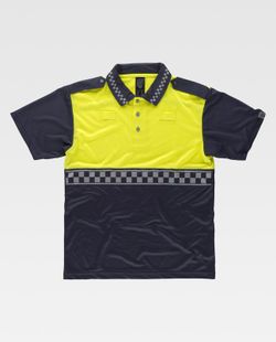 Kombiniertes kurzärmeliges Polizei-Poloshirt mit heißversiegeltem Reflexstreifen und Schulterklappen Navy Yellow AV