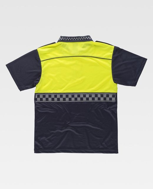 Kombiniertes kurzärmeliges Polizei-Poloshirt mit heißversiegeltem Reflexstreifen und Schulterklappen Navy Yellow AV
