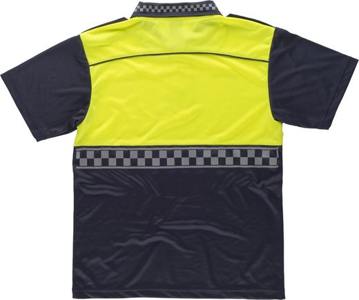 Kombiniertes kurzärmeliges Polizei-Poloshirt mit heißversiegeltem Reflexstreifen und Schulterklappen Navy Yellow AV