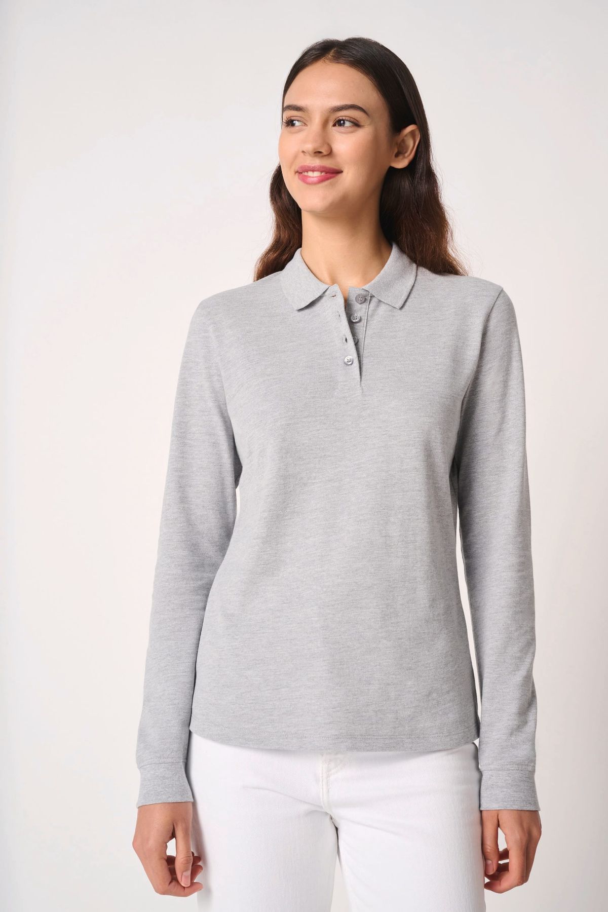 Polo punto piqué LSL mujer Ideal Oxford Grey-3XL