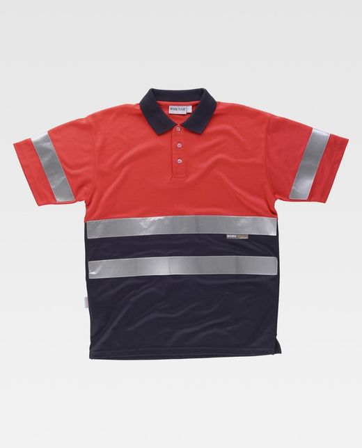 Rotes Poloshirt kombiniert Kurzarm Torso und Ärmel mit reflektierenden Bändern EN ISO 20471: 2013 Red AV Navy