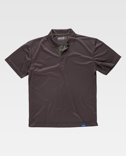 Camisa polo técnica de manga curta, combinada com as cores flúor Marrom