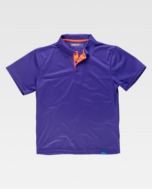 Polo técnico de manga corta, combinado  flúor / Morado