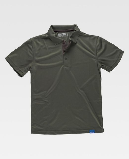 Technisches kurzärmeliges Poloshirt, kombiniert mit den Fluorfarben Hunting Green